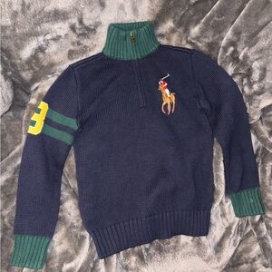 Polo by Ralph Lauren Blue Sweater with Turtleneck and Large Logo